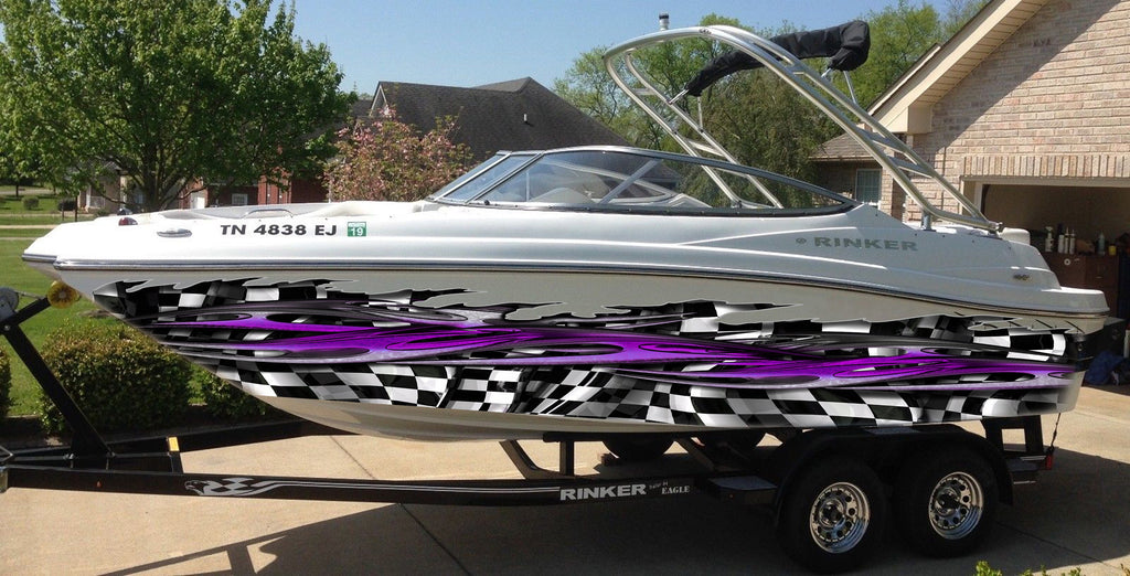 Checkered flag Ripped Metal Car Vinyl Decal, Racing flag Boat Wrap, Tribal Flames Decals, Racing flag street racing graphic