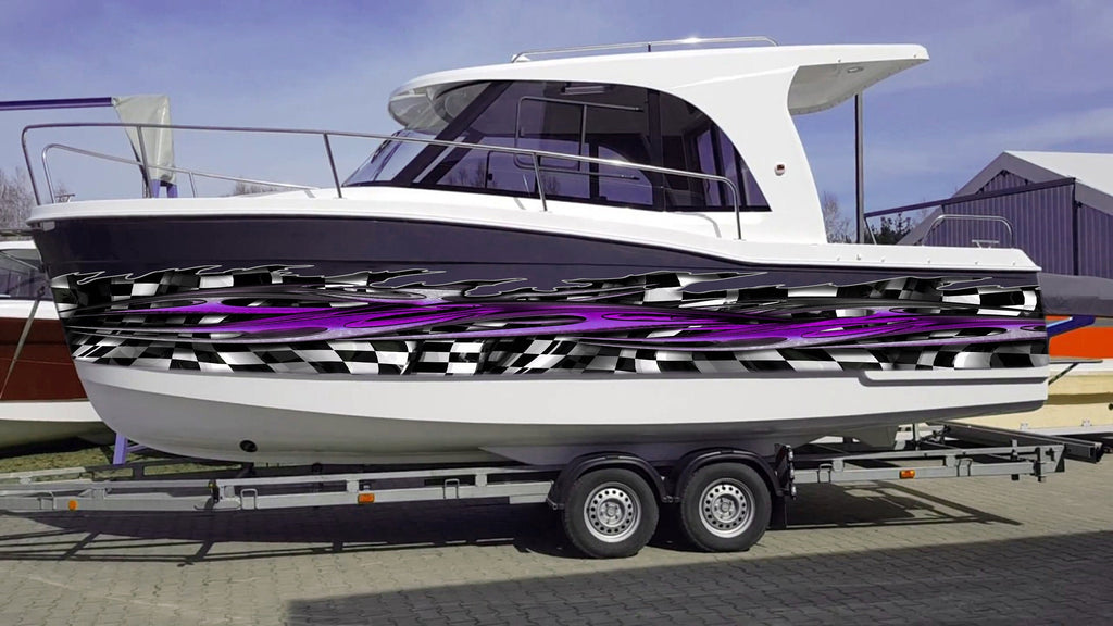 Checkered flag Ripped Metal Car Vinyl Decal, Racing flag Boat Wrap, Tribal Flames Decals, Racing flag street racing graphic