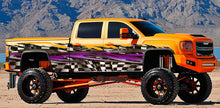 Load image into Gallery viewer, Ripped Metal Checkered Flag Car Graphic, Racing Flag Car Side Wrap, Full Color Car Side Decal, Checkered Flag Car Vinyl Design
