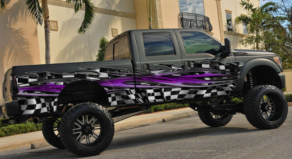 Ripped Metal Checkered Flag Car Graphic, Racing Flag Car Side Wrap, Full Color Car Side Decal, Checkered Flag Car Vinyl Design