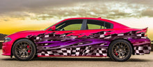 Load image into Gallery viewer, Checkered flag street racing car vinyl graphics, Racing flag car side wrap, 3D Racing flag car side vinyl decal, Checkered flag car design