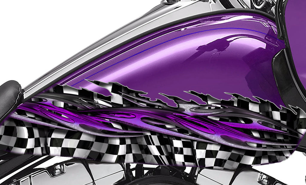 3D Checkered flag Motorcycle decal, Racing flag Racing Bike wrap, Flag Tribal street racing graphic, 3D Bike sticker wrap Ripped Metal