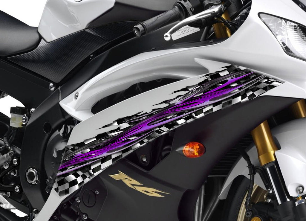 3D Checkered flag Motorcycle decal, Racing flag Racing Bike wrap, Flag Tribal street racing graphic, 3D Bike sticker wrap Ripped Metal