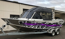 Load image into Gallery viewer, Racing flag Yacht Vinyl Sticker, 3D Checkered flag Boat Graphics, Ripped Metal Full Color Speed Boat Vinyl Design, Racing flag Boat Wrap