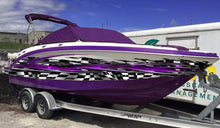 Load image into Gallery viewer, Racing flag Yacht Vinyl Sticker, 3D Checkered flag Boat Graphics, Ripped Metal Full Color Speed Boat Vinyl Design, Racing flag Boat Wrap