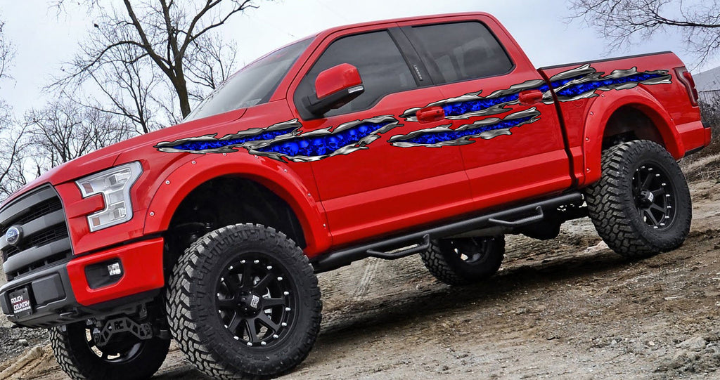 Ripped Metal Full Color Skulls Car Vinyl Decal, Flag Car Side Graphics, Skull Racing Stripes Sticker, Tribal Skull Car Wrap, Large Car Decal
