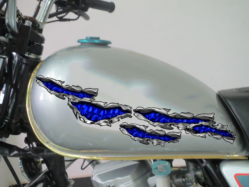 Flag skull Motorcycle Decal, Skulls Crotch Rocket Wrap, 3D Skulls Chopper Graphics, Ripped Metal Full Color Skulls Motorcycle Sticker