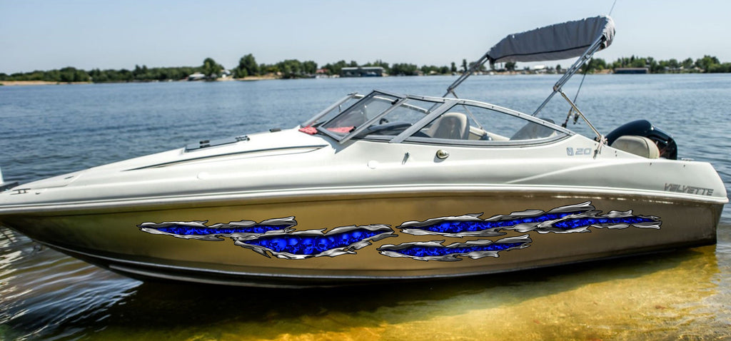 Ripped Metal Full Color Skulls Yacht Vinyl Sticker, Skull Boat Decals, Flag Watercraft Vinyl Graphics, Tribal Yacht Vinyl, Ranger Boat Wraps