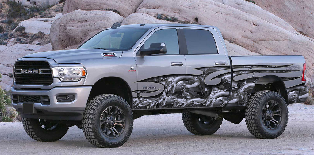 3D Tribal Dragon Full Color Truck Side Graphics, Tribal Dragon 3D Truck Vinyl, Tribal Dragon Truck Decal, Tribal Dragon Truck Sticker