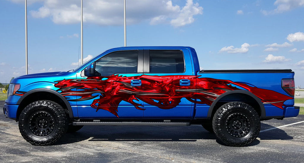 Red Dragon Full Color Truck Side Graphics, Tribal Dragon 3D Truck Vinyl, Tribal Dragon Truck Vinyl, Tribal Dragon Truck Decal