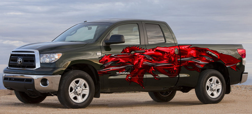 Red Dragon Full Color Truck Side Graphics, Tribal Dragon 3D Truck Vinyl, Tribal Dragon Truck Vinyl, Tribal Dragon Truck Decal