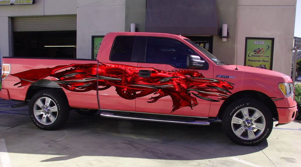 Red Dragon Full Color Truck Side Graphics, Tribal Dragon 3D Truck Vinyl, Tribal Dragon Truck Vinyl, Tribal Dragon Truck Decal