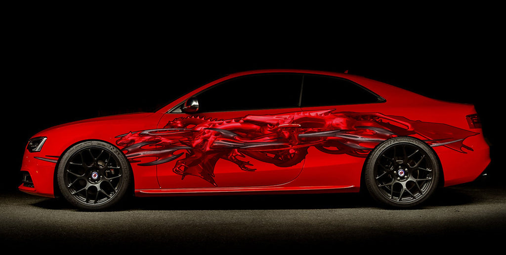Red Tribal Dragon Car Wrap, Tribal Dragon Car Decal, 3D Tribal Dragon Car Sticker, Tribal Dragon Car Graphics
