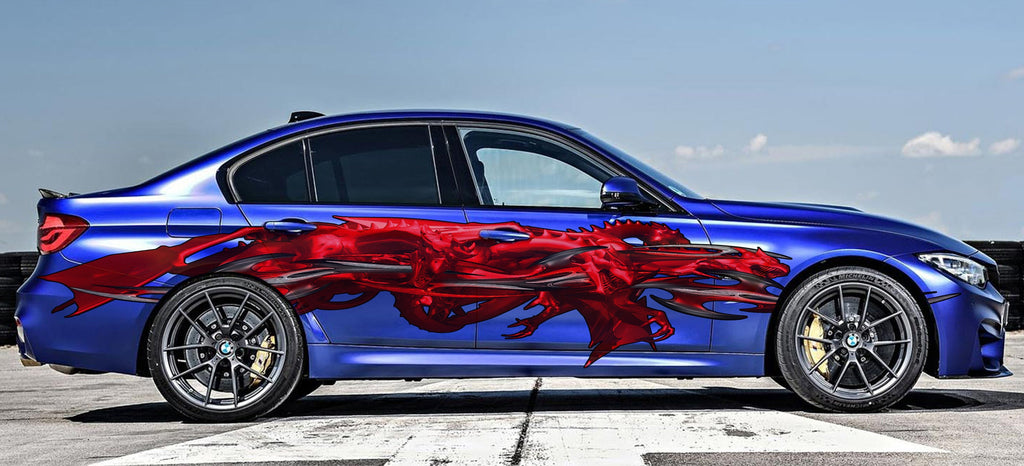 Red Tribal Dragon Car Wrap, Tribal Dragon Car Decal, 3D Tribal Dragon Car Sticker, Tribal Dragon Car Graphics