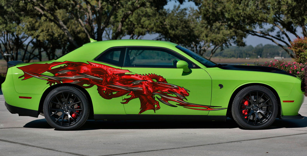 Red Tribal Dragon Car Wrap, Tribal Dragon Car Decal, 3D Tribal Dragon Car Sticker, Tribal Dragon Car Graphics