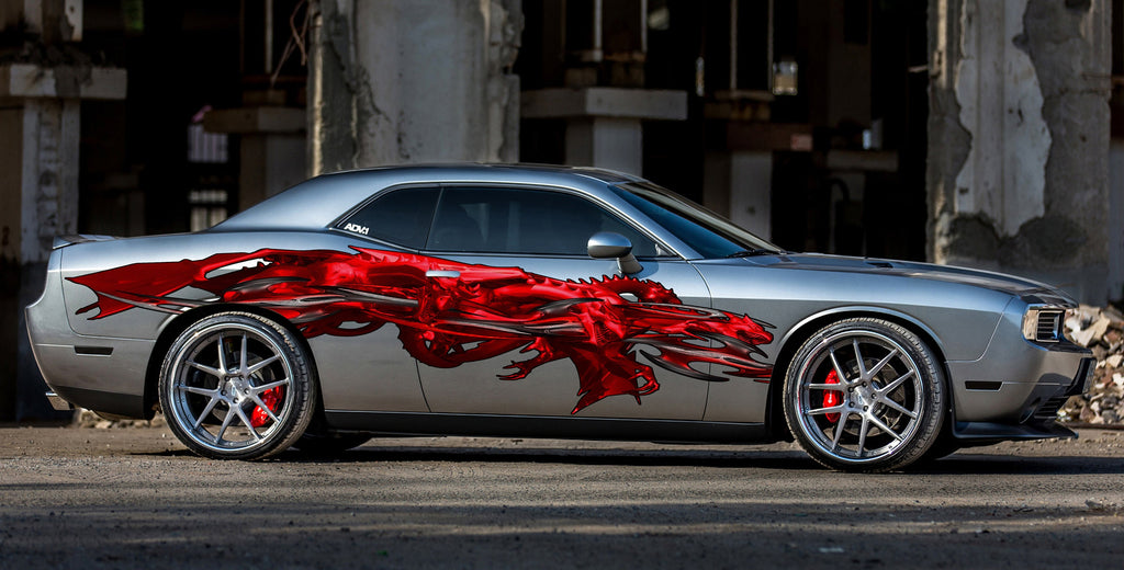 Red Tribal Dragon Car Wrap, Tribal Dragon Car Decal, 3D Tribal Dragon Car Sticker, Tribal Dragon Car Graphics
