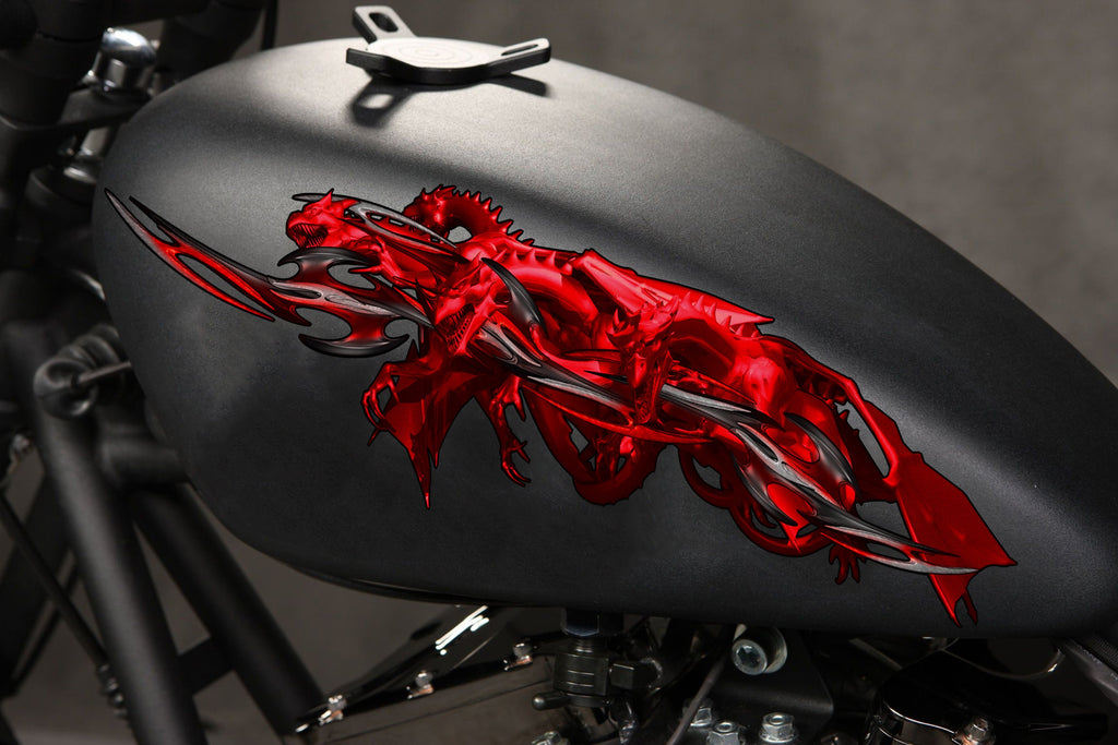 Red Dragon Bike Sticker, Dragon Dirt Bike Full Color Vinyl Sticker, Tribal Dragon Sport Bike Decal, Tribal Dragon Bike Vinyl Graphics