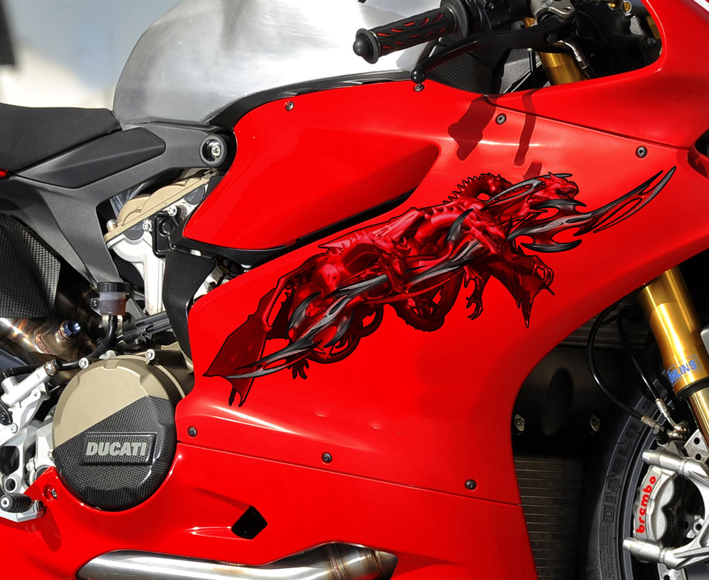 Red Dragon Bike Sticker, Dragon Dirt Bike Full Color Vinyl Sticker, Tribal Dragon Sport Bike Decal, Tribal Dragon Bike Vinyl Graphics