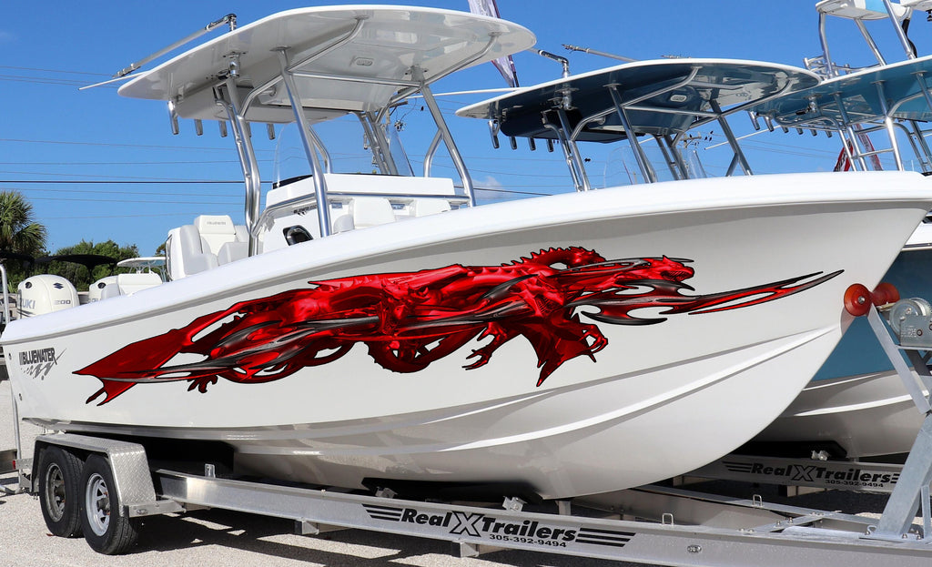 Red Tribal Dragon Boat Wrap, Tribal Dragon Boat Vinyl, Tribal Dragon Boat Graphics, Tribal Dragon Jet ski Decal, 3D Tribal Dragon Boat Decal