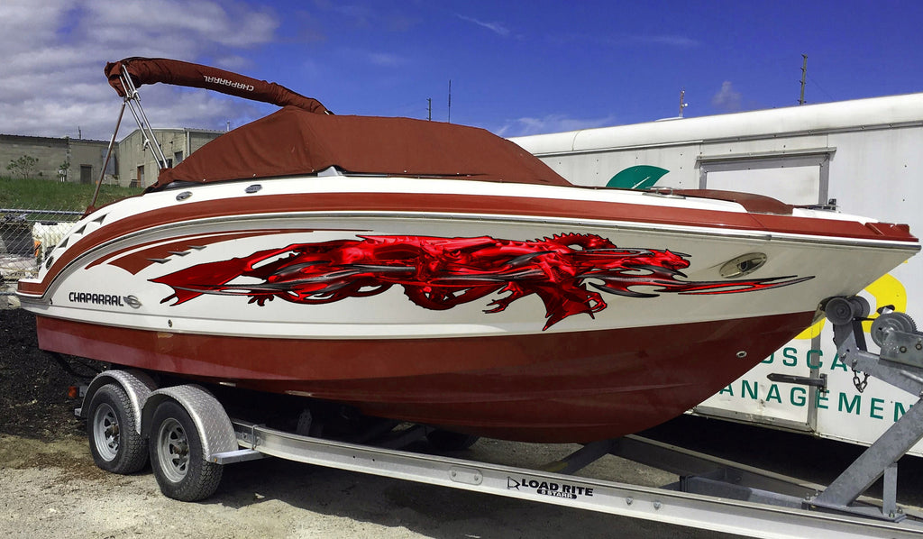 Red Tribal Dragon Boat Wrap, Tribal Dragon Boat Vinyl, Tribal Dragon Boat Graphics, Tribal Dragon Jet ski Decal, 3D Tribal Dragon Boat Decal