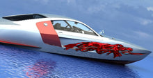 Load image into Gallery viewer, Red Tribal Dragon Boat Wrap, Tribal Dragon Boat Vinyl, Tribal Dragon Boat Graphics, Tribal Dragon Jet ski Decal, 3D Tribal Dragon Boat Decal