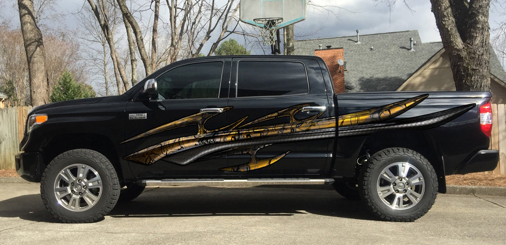 Tribal Truck Decal – Carbon Fiber Car Sticker – Durable Peel and Stick Graphic for Pickup, SUV, Jeep, or Off-Road Vehicle Customization