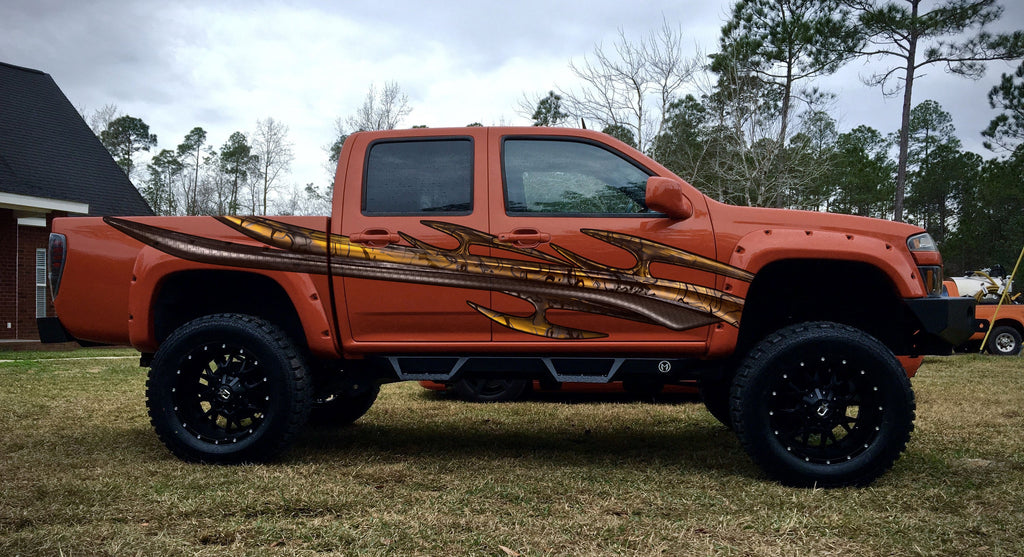 Tribal Truck Decal – Carbon Fiber Car Sticker – Durable Peel and Stick Graphic for Pickup, SUV, Jeep, or Off-Road Vehicle Customization