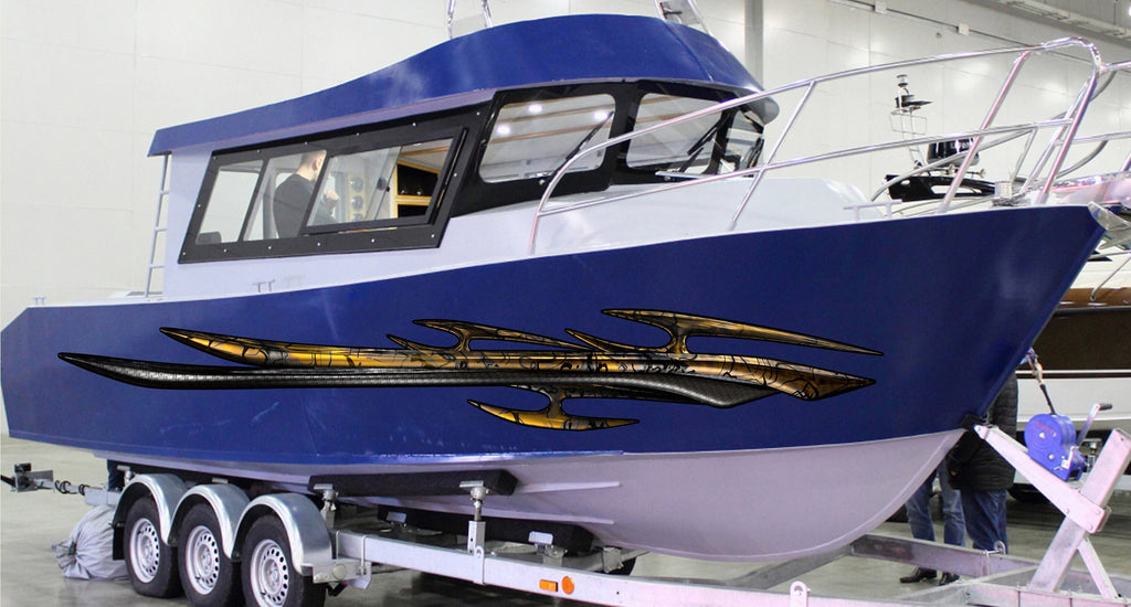 3D Tribal Boat Wrap, Tribal Boat Vinyl, Tribal Watercraft 3D Graphics Full Color Vinyl Decal, 3D Tribal Boat Sticker