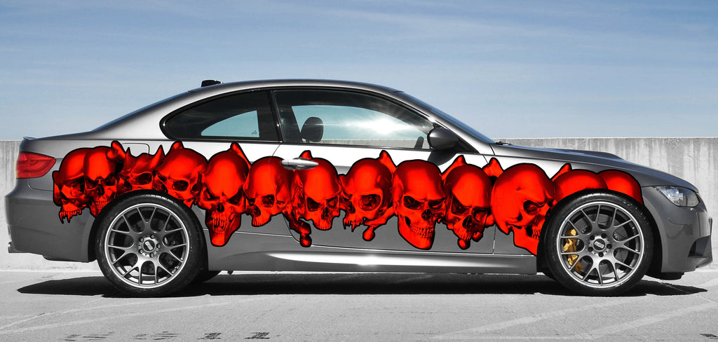 Skulls Tribal Car Wrap, Skulls Car Decal, 3D Skulls Car Sticker, 3D Skulls Car Graphics, 3D Skulls Racing Stripes Vinyl Decal