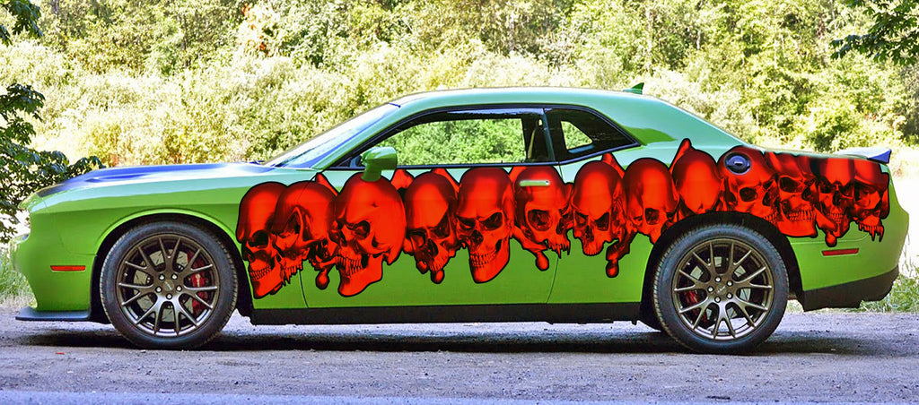 Skulls Tribal Car Wrap, Skulls Car Decal, 3D Skulls Car Sticker, 3D Skulls Car Graphics, 3D Skulls Racing Stripes Vinyl Decal