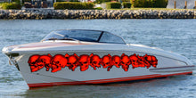 Load image into Gallery viewer, Full Color Cigar Boat Graphics Vinyl Decal, Skulls Boat Vinyl, Pirate Skulls Boat Wrap, Skulls Watercraft Graphics Full Color Racing Stripes