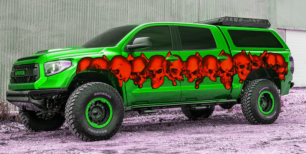 3D Pirate Skull Truck Vinyl Decal, Skulls Full Color Truck Side Graphics, Skull Racing Stripes Car Sticker, Tribal Skulls Car Wrap
