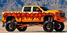 Load image into Gallery viewer, 3D Pirate Skull Truck Vinyl Decal, Skulls Full Color Truck Side Graphics, Skull Racing Stripes Car Sticker, Tribal Skulls Car Wrap