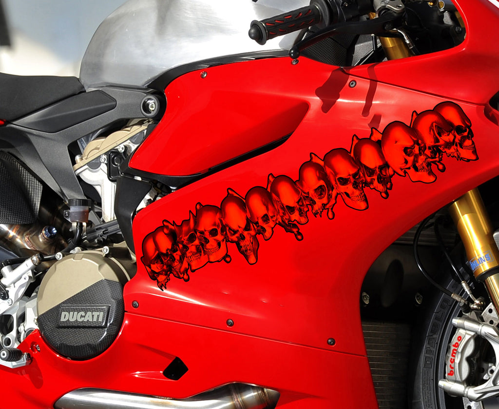 Pirate Skull Bike Decal, 3D Skulls Crotch Rocket Bike Wrap, Red Skulls Chopper Bike Graphics, Tribal Skulls Motorcycle Sticker