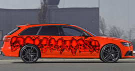 Tribal Skulls Racing Stripes Vinyl Decal, Pirate Skull Full Color Car Vinyl Design, Skulls Car Wrap, Skull Car Vinyl Sticker, Car Decal