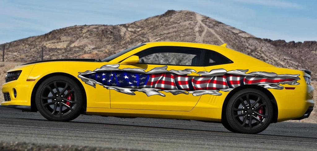 American Flag full color car side graphics, USA Flag car vinyl sticker, Patriotic car decals, Big flag decals, US Flag side wrap