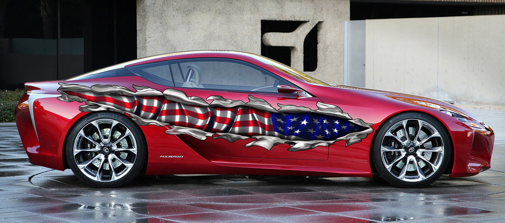 American Flag full color car side graphics, USA Flag car vinyl sticker, Patriotic car decals, Big flag decals, US Flag side wrap