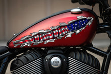 Load image into Gallery viewer, US Flag bike vinyl side wrap, American flag bike vinyl decal, USA Flag crotch rocket vinyl graphics, Ripped Metal full color chopper design