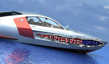 Load image into Gallery viewer, US Flag ripped metal car vinyl decal, US Pride speed boat vinyl graphic, Watercraft Wrap, American flag cigar boat wrap, Yacht 3D sticker