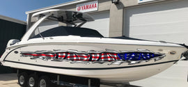 US Flag ripped metal car vinyl decal, US Pride speed boat vinyl graphic, Watercraft Wrap, American flag cigar boat wrap, Yacht 3D sticker