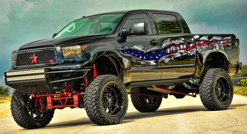 USA Flag Truck Vinyl Side Graphics, American Flag Car Sticker, Ripped USA Flag Truck Wrap, USA Flag Truck Side Full Color Vinyl Decal