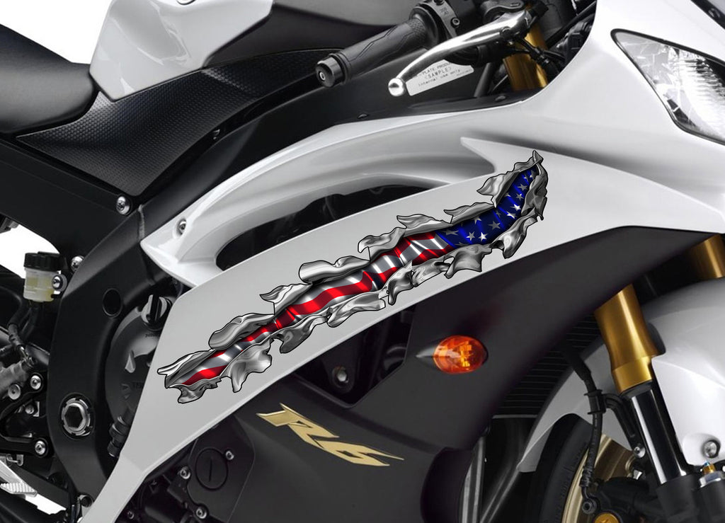 USA Flag Crotch Rocket Graphics, American flag bike vinyl decal, USA Flag crotch rocket vinyl graphics, Ripped Metal full color bike design