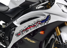 Load image into Gallery viewer, USA Flag Crotch Rocket Graphics, American flag bike vinyl decal, USA Flag crotch rocket vinyl graphics, Ripped Metal full color bike design