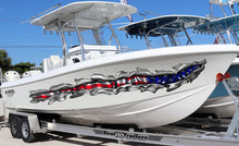 Load image into Gallery viewer, American Flag Boat Decal – Ripped Metal Vinyl Wrap for Boats, Patriotic USA Graphic Sticker, Waterproof Marine Vinyl for Hull or Sides