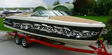 Load image into Gallery viewer, Checkered flag boat vinyl side wrap, Racing flag boat vinyl side sticker, Checkered flag Ripped Metal full color Watercraft vinyl design