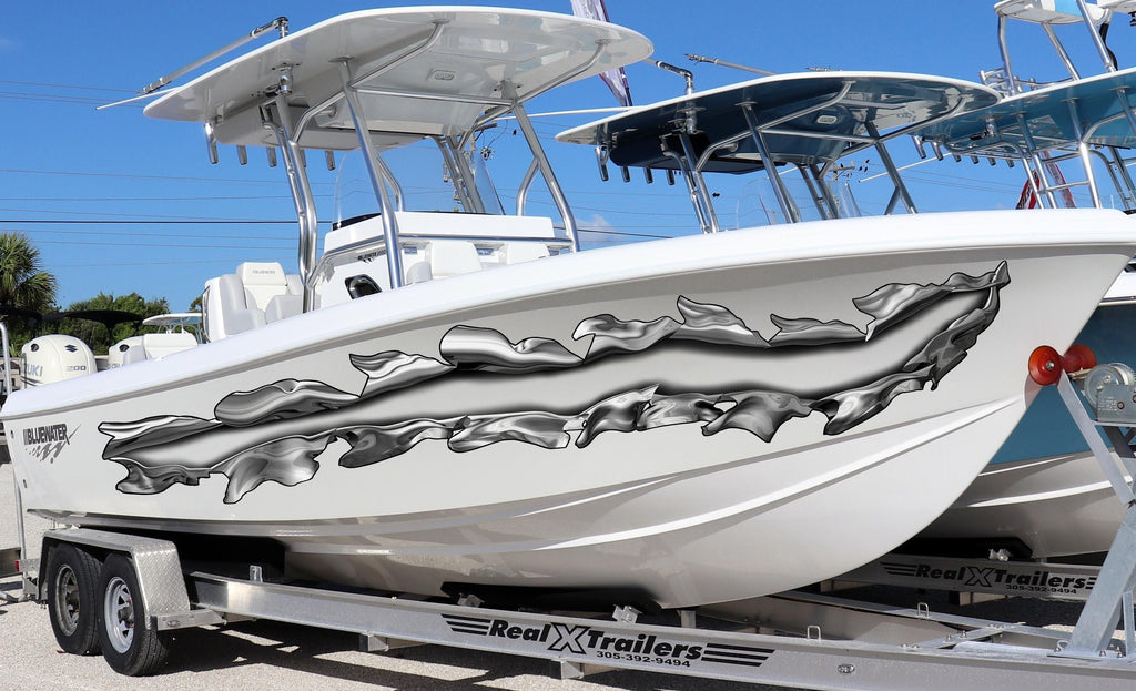 Ripped Metal Boat Vinyl Sticker, Ripped Metal Yacht Graphics, Ripped Metal Full Color Boat Vinyl Design, Ripped Metal Boat Wrap
