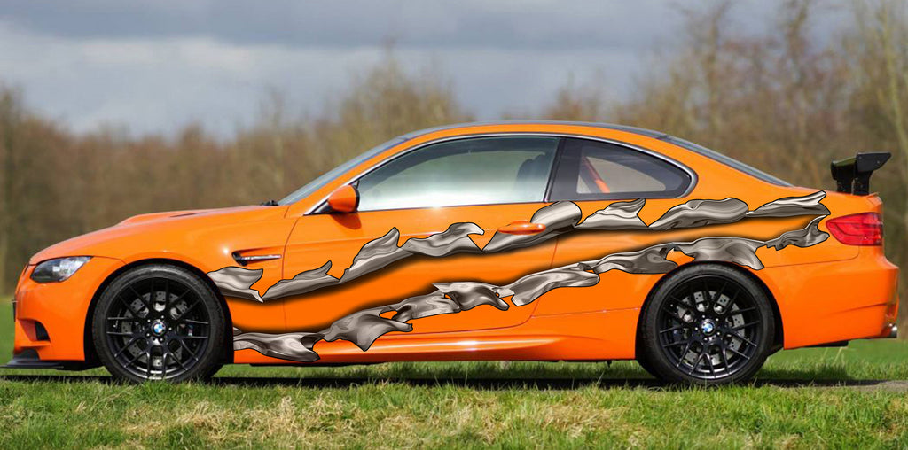 Ripped Metal Full Color Car Vinyl Decal, 3D Ripped Metal Car Side Graphics, Ripped Metal Car Vinyl Side Sticker, Car Side Wrap