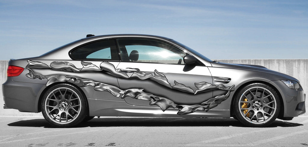 Ripped Metal Full Color Car Vinyl Decal, 3D Ripped Metal Car Side Graphics, Ripped Metal Car Vinyl Side Sticker, Car Side Wrap