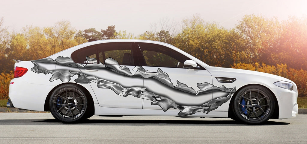 Ripped Metal Full Color Car Vinyl Decal, 3D Ripped Metal Car Side Graphics, Ripped Metal Car Vinyl Side Sticker, Car Side Wrap