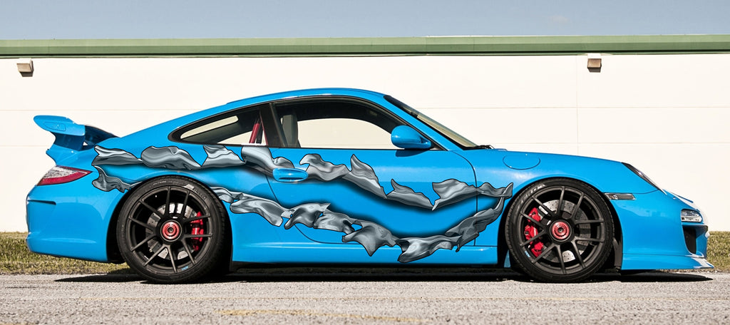 Ripped Metal Full Color Car Vinyl Decal, 3D Ripped Metal Car Side Graphics, Ripped Metal Car Vinyl Side Sticker, Car Side Wrap